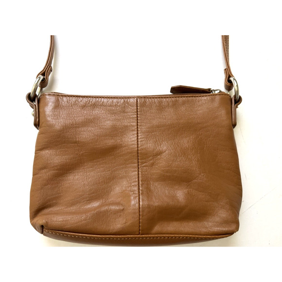 Perlina New York Crossbody Bag Caramel-Brown Leather Small Compact 9x6" Handbag - Picture 3 of 12